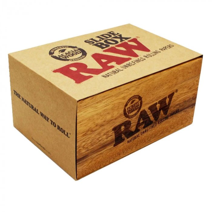 Small RAW ACACIA WOOD BOX WITH SLIDE TOP | STORAGE | REGO INTERNATIONAL | Canna Kingdom Online Store Buy Delivery